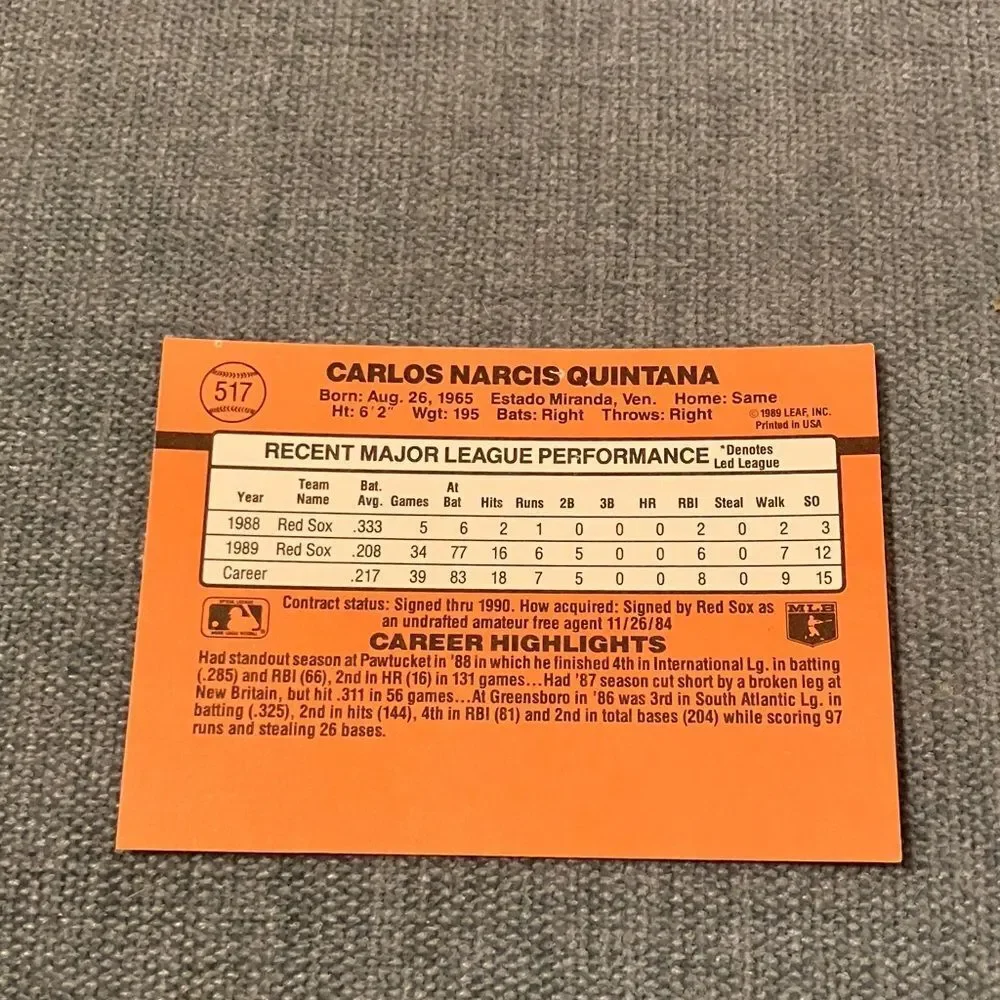 1990 Donruss Boston Red Sox Baseball Card Trading Card